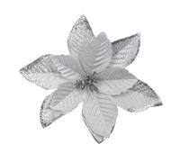 YYCRAFT 12pcs Silk Shinning Sprakled Glitter Poinsettia Artificial Flower for Xmas Tree Christmas Decorations(Silver,5 Inch)