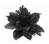 YYCRAFT 12pcs Silk Shinning Sprakled Glitter Poinsettia Artificial Flower for Xmas Tree Christmas Decorations(6 Inch,Black)