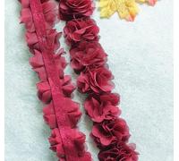 YYCRAFT 2 Inch Chiffon Flower Lace Ribbon Trim for Applique Sewing Craft Wedding Bridal Dress DIY Decoration(4.5 Yards,Burgundy)