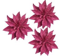 YYCRAFT 20pcs Glitter Poinsettia Flowers 4 Inch for Christmas Tree Ornaments Christmas Decorations,Hot Pink