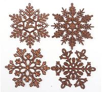 YYCRAFT 32pcs Glitter Snowflake Ornament 4 Inch for Christmas Tree Decoration-Brown