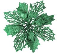 YYCRAFT Glitter Poinsettia Flowers 6 Inch for Christmas Tree Ornaments Christmas Decorations-12pcs,Emerald Green