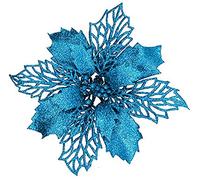 YYCRAFT Glitter Poinsettia Flowers 6 Inch for Christmas Tree Ornaments Christmas Decorations-12pcs,Turquoise