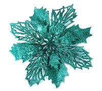 YYCRAFT Glitter Poinsettia Flowers 6 Inch for Christmas Tree Ornaments Christmas Decorations-12pcs,Teal
