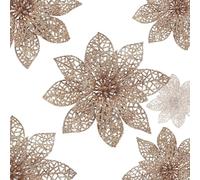 YYCRAFT Glitter Poinsettia Flowers 6 Inch for Christmas Tree Ornaments Christmas Decorations (6 Inch(12 PCS), Champagne)