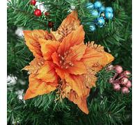 YYCRAFT Glitter Poinsettia Flowers Metallic Artificial Flower 7 Inch for Christmas Tree Ornaments Christmas Decorations(12pcs,Orange)