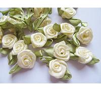 YYCRAFT Pack of 100 pcs Satin Ribbon Rose w/Leaf Wedding Bride Appliques/Craft,Ivory