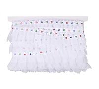 YYCRAFT Pack of 14y 2-Layer Pleated Organza Lace Edge Trim w/Rainbow Sequin Chiffon Ribbon for Cloth Sewing DIY Craft Supply(1.75",White)