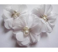 YYCRAFT Pack of 20 Pieces Chiffon 2" Flower Rhinestone Pearl for Craft Projects-Off White