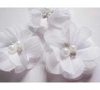 YYCRAFT Pack of 20 Pieces Chiffon 2" Flower Rhinestone Pearl for Craft Projects-Snow White