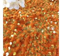 YYCRAFT Velvet Sequins Stretch Fabric by The Yard Velvet Sequins 2 Way Stretch Fabric for Fashion, Crafts, Backdrops,2 Yard Orange/Gold