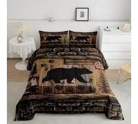 YYDIANZ Rustic Vintage Small Duvet 10.5 Tog Bears Reversible Bedding Breathable & Soft All Year, Washable, Skin Friendly Quilt 120x150cm and 2 Pillowcases 40x60cm
