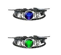 YYDPYZBD Bracelet 2pcs 12 Constellation Zodiac Sign Black Braided Leather Glass Dome Punk Men Bracelet-taurus-luminous