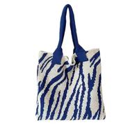YYDPYZBD knitted bag Beachside Shoulder Bag, Handmade Straw, Large Capacity, Vacation Style, Woven Openwork -357-zebra (blue)