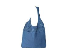 YYDPYZBD knitted bag Beachside Shoulder Bag, Handmade Straw, Large Capacity, Vacation Style, Woven Openwork -357-front And Back Holes (blue)
