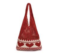 YYDPYZBD knitted bag Beachside Shoulder Bag, Handmade Straw, Large Capacity, Vacation Style, Woven Openwork -357-love Hole (red)