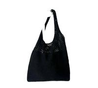 YYDPYZBD knitted bag Beachside Shoulder Bag, Handmade Straw, Large Capacity, Vacation Style, Woven Openwork -357-front And Back Holes (black)
