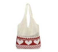 YYDPYZBD knitted bag Beachside Shoulder Bag, Handmade Straw, Large Capacity, Vacation Style, Woven Openwork -357-love Hole (white)