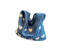 YYDPYZBD knitted bag Beachside Shoulder Bag, Handmade Straw, Large Capacity, Vacation Style, Woven Openwork -357-love Package (blue White Heart)