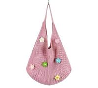 YYDPYZBD knitted bag Beachside Shoulder Bag, Handmade Straw, Large Capacity, Vacation Style, Woven Openwork -357-6 Flowers (pink)