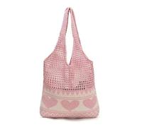 YYDPYZBD knitted bag Beachside Shoulder Bag, Handmade Straw, Large Capacity, Vacation Style, Woven Openwork -357-love Hole (pink)