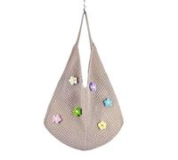 YYDPYZBD knitted bag Beachside Shoulder Bag, Handmade Straw, Large Capacity, Vacation Style, Woven Openwork -357-6 Flowers (khaki)
