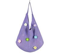 YYDPYZBD knitted bag Beachside Shoulder Bag, Handmade Straw, Large Capacity, Vacation Style, Woven Openwork -357-6 Flowers (purple)