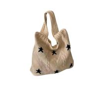 YYDPYZBD knitted bag Beachside Shoulder Bag, Handmade Straw, Large Capacity, Vacation Style, Woven Openwork -357-6 Stars (off-white)