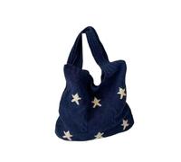 YYDPYZBD knitted bag Beachside Shoulder Bag, Handmade Straw, Large Capacity, Vacation Style, Woven Openwork -357-6 Stars (dark Blue)