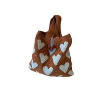 YYDPYZBD knitted bag Beachside Shoulder Bag, Handmade Straw, Large Capacity, Vacation Style, Woven Openwork -357-big Love (coffee Color)