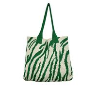 YYDPYZBD knitted bag Beachside Shoulder Bag, Handmade Straw, Large Capacity, Vacation Style, Woven Openwork -357-zebra (green)