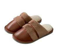 YYDPYZBD Slipper Winter Large Size Slippers Home Indoor Waterproof Leather Plus Velvet Men's Size-light Brown-43-44 (suitable For 42-43)