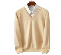 YYDPYZBD sweaters men Men's V-neck Knitted Sweater Loose Large Size Warm Sweater-beige-l