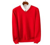 YYDPYZBD sweaters men Men's V-neck Knitted Sweater Loose Large Size Warm Sweater-big Red-xxl