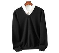 YYDPYZBD sweaters men Men's V-neck Knitted Sweater Loose Large Size Warm Sweater-black-3xl