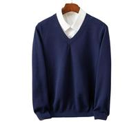 YYDPYZBD sweaters men Men's V-neck Knitted Sweater Loose Large Size Warm Sweater-deep Blue-3xl