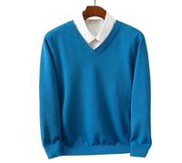 YYDPYZBD sweaters men Men's V-neck Knitted Sweater Loose Large Size Warm Sweater-sea Blue-xl