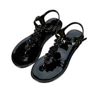 YYDPYZBD Women's sandals Handmade Flower Plastic For Women, Summer Flip-flops, T-strap, Vacation Beach Slippers-black-36