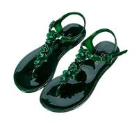 YYDPYZBD Women's sandals Handmade Flower Plastic For Women, Summer Flip-flops, T-strap, Vacation Beach Slippers-green-36