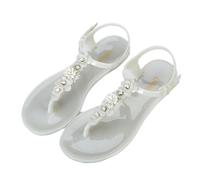 YYDPYZBD Women's sandals Handmade Flower Plastic For Women, Summer Flip-flops, T-strap, Vacation Beach Slippers-white-36
