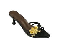 YYDPYZBD Women's sandals Summer Metallic Floral Plus Size Stiletto Heels-black-40