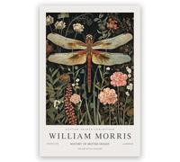 YydringOxile William Morris Dragonfly Wall Art - Vintage Botanical Flower Wall Decor Green Room Decor Canvas Print Nature-Inspired Poster 12x18inch Unframed