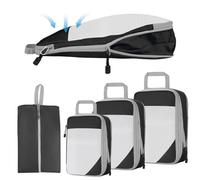 YYDSLEE 4Pcs Compression Packing Cubes for Backpack Travel Accessories Suitcase Organiser Bags Extensible Organiser Set for Carry on Luggage with Shoes Bag (Black)