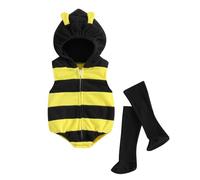 YYDSTYLE Baby Bee Costume Sleeveless Stripes Hooded Romper Long Socks Set Infant Costume Newborn Outfit (Yellow, 0-6 Months)