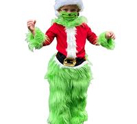 YYDSTYLE Baby Kids Christmas Costume Grinch Green How The Grinch Stole Long Sleeve Fleece Plush Jacket Trousers Green Monster Xmas Funny Cosplay Costume (Green, 6-7 Years)