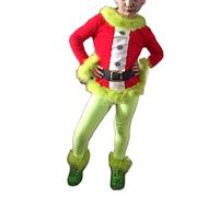 YYDSTYLE Baby Kids Christmas Costume Grinch Green How The Grinch Stole Long Sleeve Fleece Plush Jacket Trousers Green Monster Xmas Funny Cosplay Costume (Red Green#2, 5-6 Years)