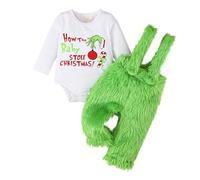 YYDSTYLE Christmas Baby Boys Girl Grinch Clothes 2PC Furry Costumes Grinch Hand Long Sleeve Rompers Green Fur Suspender Pants The Baby Who Stole Christmas Outfit (Green, 6-12 Months)