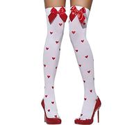 YYDSTYLE Christmas Thigh high Socks Red and White Bow Lace High Socks with Bow over Knee Stockings Candy Canes Stocking (White Love Heart, ONE SIZE)