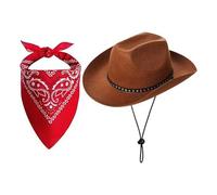 YYDSTYLE Cowgirl Hat with Bandana Set Kids Baby Cowgirl Hat Toddler Wide Brim WesternHat for Halloween Themed Party Favors (Chocolate, 2Pcs Set)