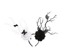 YYDSTYLE Deer Antler Flower Crown Headbands Halloween Chritmas Long Antler Flower Branches Headband Props Horns Headpieces Hair Band Goddess Headdress Headwear (Black, One Size)